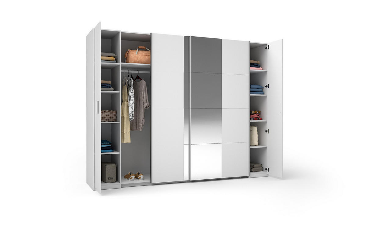 SCHWEBETÜRENSCHRANK AMAREN 269,6/207,6/61,4cm 2-türig mit Spiegel Weiß - Weiß, Holzwerkstoff (269.6/207.6/61.4cm) - MASSENO