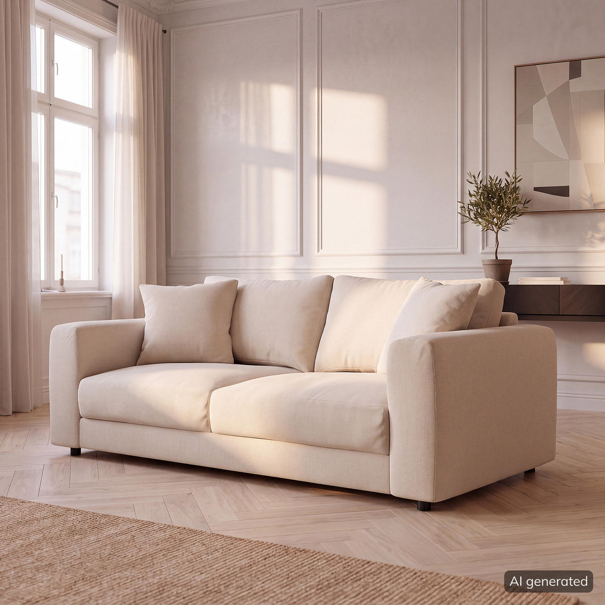 2,5-SITZER SOFA - Beige/Schwarz, Holz/Kunststoff (182/79/106cm) - home24