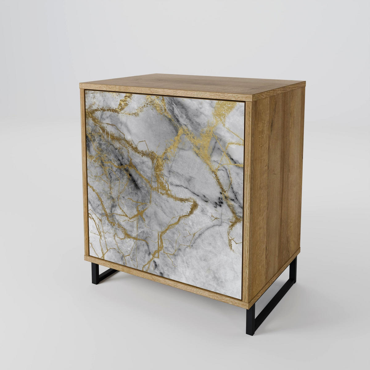 SIDEBOARD TIMELESS GLIDE, Eichefarben, 57,5x42x70,5 cm, Schwarze Metall-Sternfüße - Eichefarben/Multicolor, Holzwerkstoff/Metall (57.5/70.5/42cm) - SpaceRebels