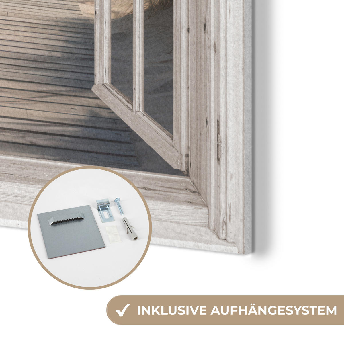 AKUSTIKPANEEL Fenster - Meer - Küste - Natur - Ausblick - Strand - Wattenmeer 60x80 cm - Beige, Textil (60/0.9/80cm) - MuchoWow