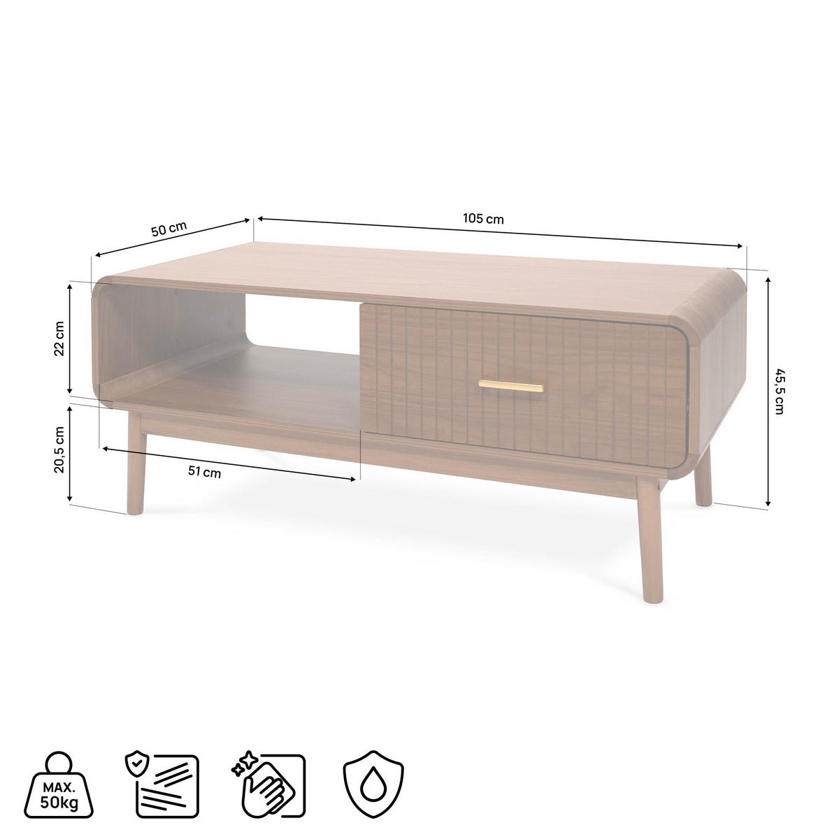 COUCHTISH Milo Couchtisch aus Walnussholz, Retro-Stil - Braun, Holz (105/50/45.5cm) - Sicaan