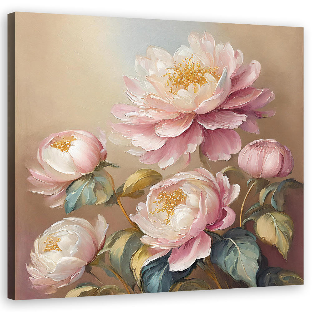 WANDBILD blumen pfingstrose vintage - Pink, Textil (50/50cm) - Feeby