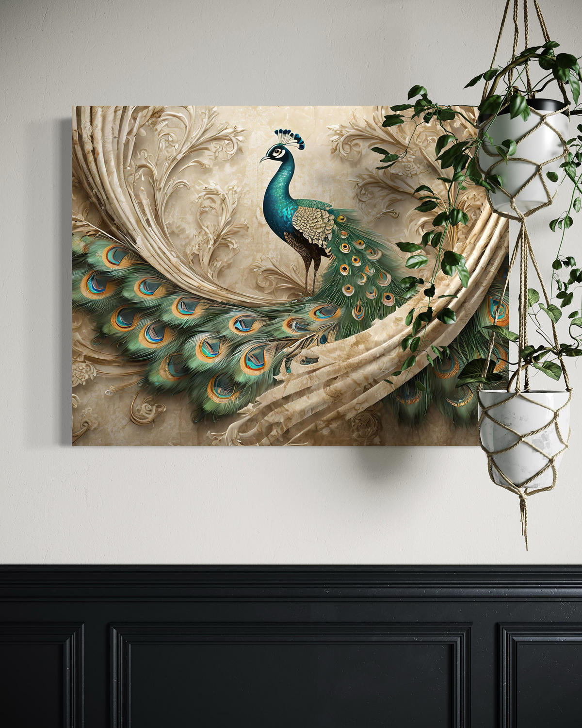 WANDBILD vogel tiere pfau beige - Beige, Textil (60/40cm) - Feeby