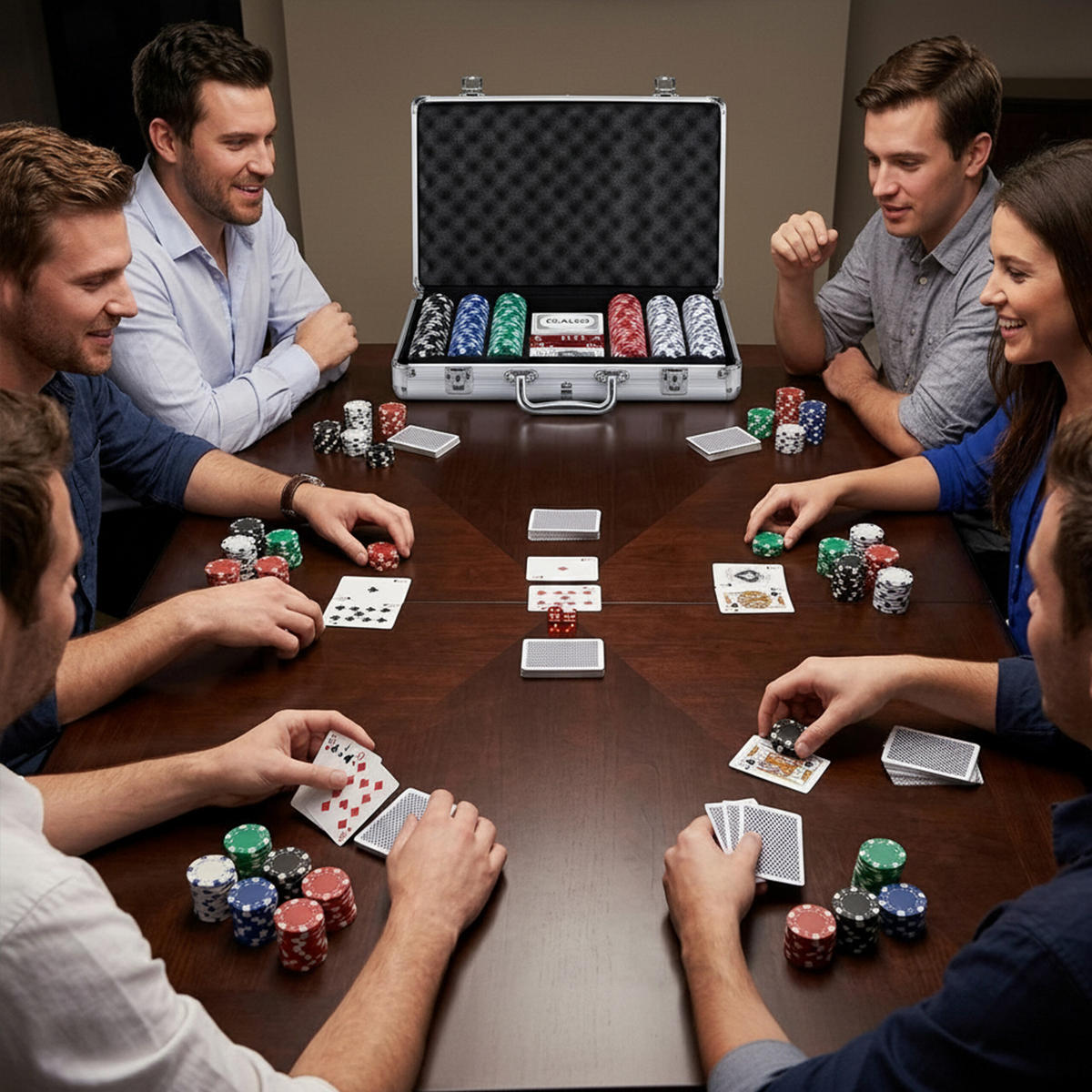 POKERSET Silber 300er-Set Alu-Koffer - Multicolor, Kunststoff/Metall (38/7cm) - Relaxdays