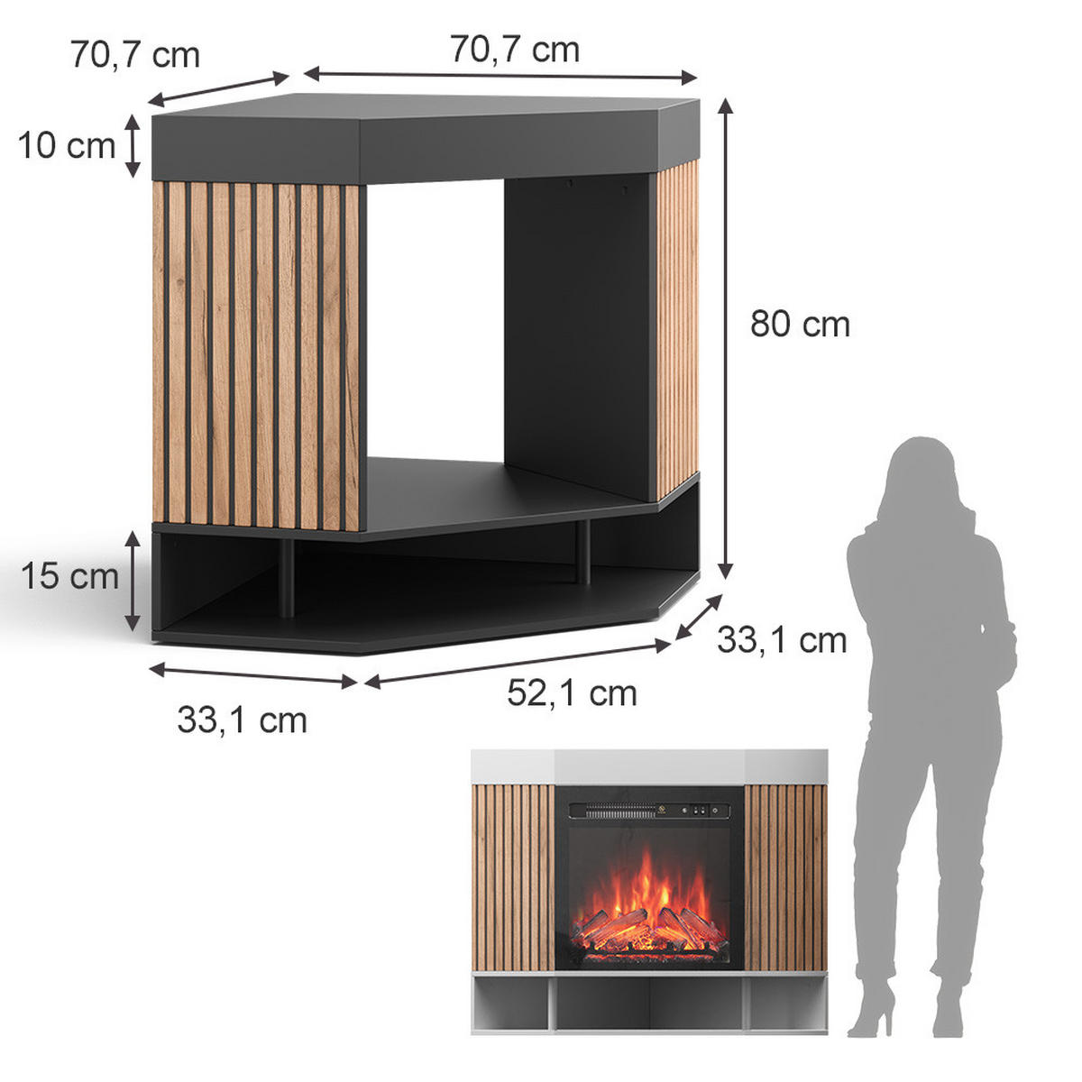 ELEKTROKAMIN Lynea Schwarz 100 cm mit realistischem Flammeneffekt und Heizung 1800W - Schwarz, Holzwerkstoff (100/80/73cm) - Vicco