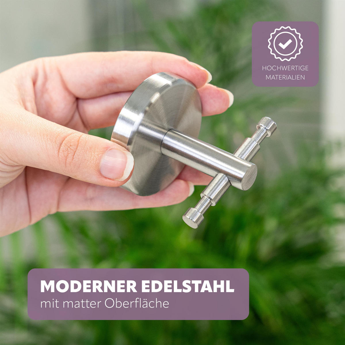 DOPPEL-WANDHAKEN PIAZZA 4er-Set, Edelstahl, inkl. Klebeset - Edelstahlfarben, Metall (6/6/6cm) - bremermann