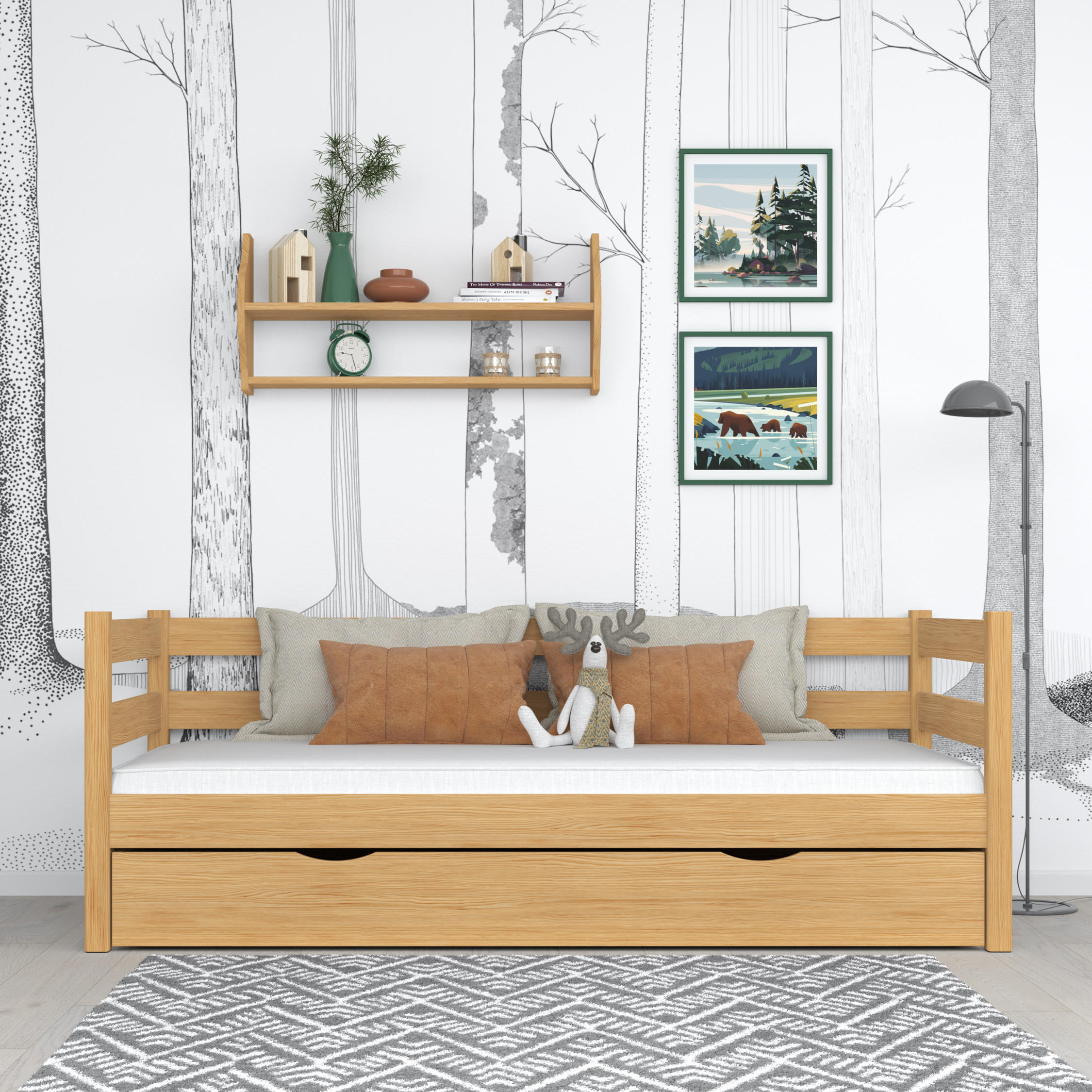 TAGESBETT mit Schublade N01 Naturkiefer 120/200 - Hellbraun, Naturmaterialien/Holz (120/200cm) - N-Wood