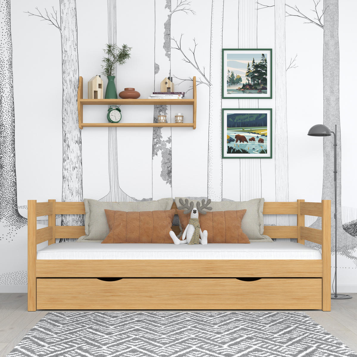 TAGESBETT mit Schublade N01 Naturkiefer 120/180 - Hellbraun, Naturmaterialien/Holz (120/180cm) - N-Wood