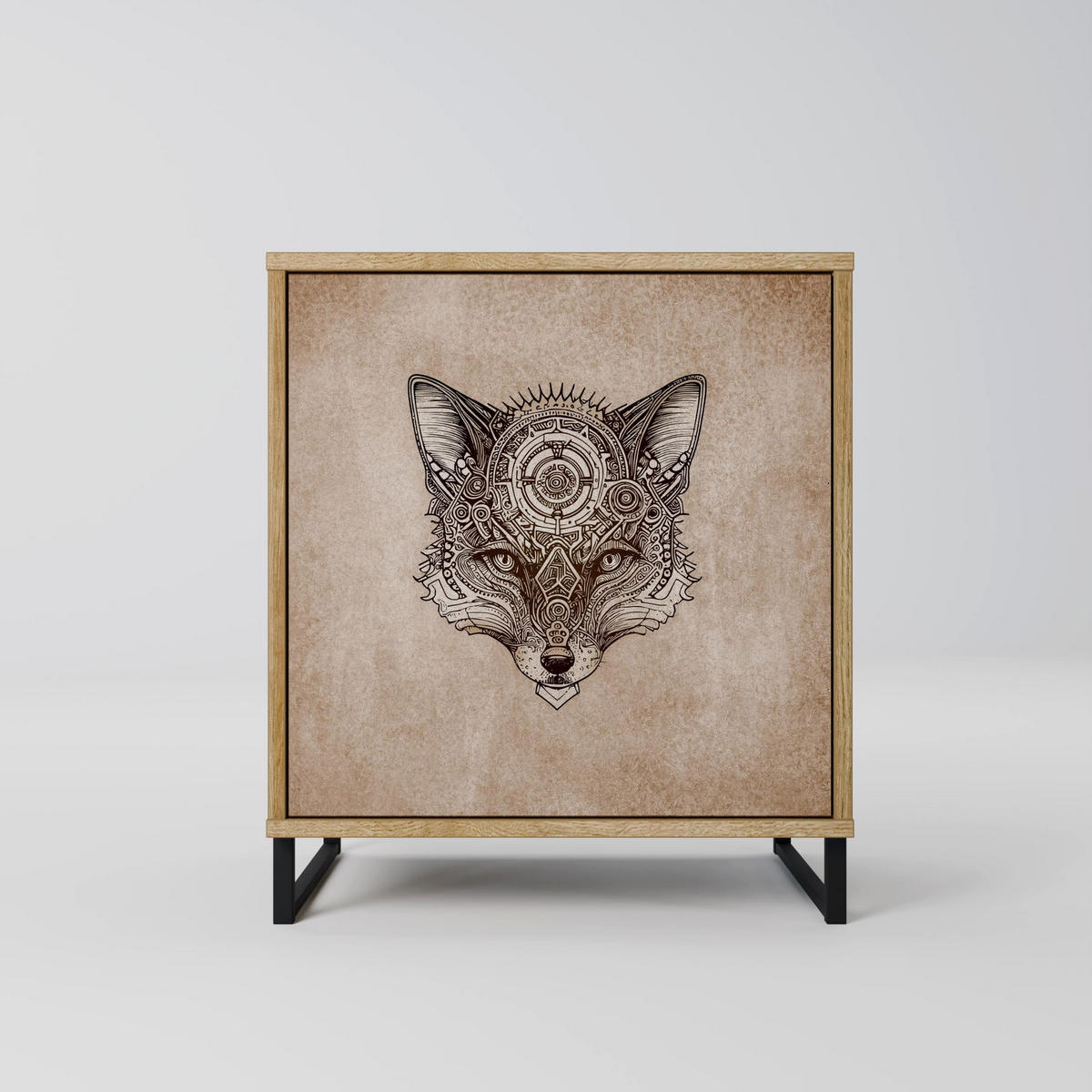 SIDEBOARD STEAMPUNK CLAN, Eichefarben, 57,5x42x75,5 cm, Goldfarbene Metallfüße - Eichefarben/Goldfarben, Holzwerkstoff/Metall (57.5/75.5/42cm) - SpaceRebels