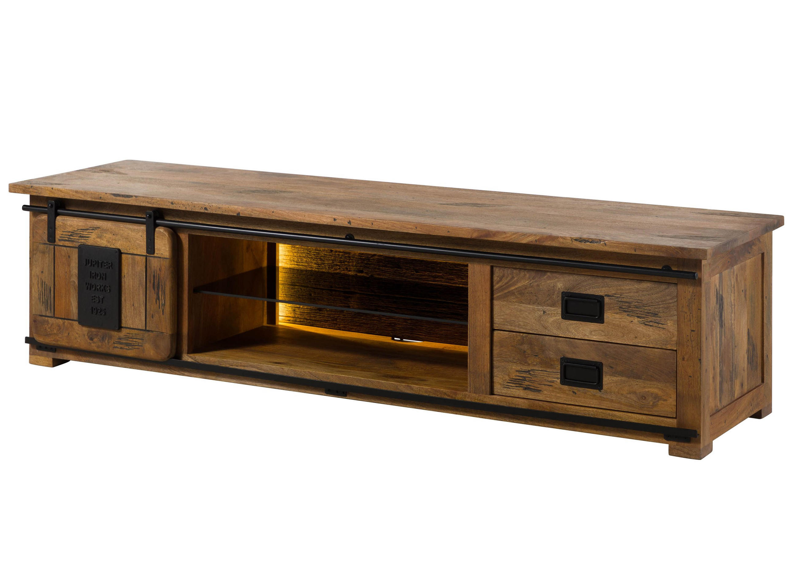 TV-BOARD Mango / Altholz 200x55x50 natur lackiert RAILWAY LUX #131 - Naturfarben, Holz (200/50/55cm) - Massivmoebel24
