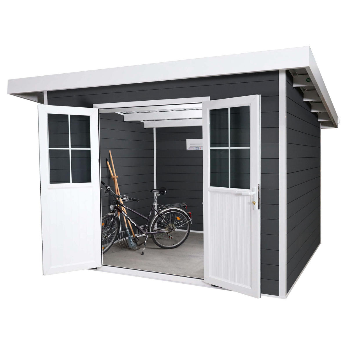 WPC GARTENHAUS MIT PULTDACH Graphit, Weiß - Graphitfarben/Weiß, Kunststoff (366/245/354cm) - MCW