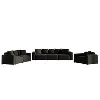 SOFASET Megan 3-2-1 In Salvador - Schwarz, Holzwerkstoff/Textil (327/75/98cm) - Fun Möbel