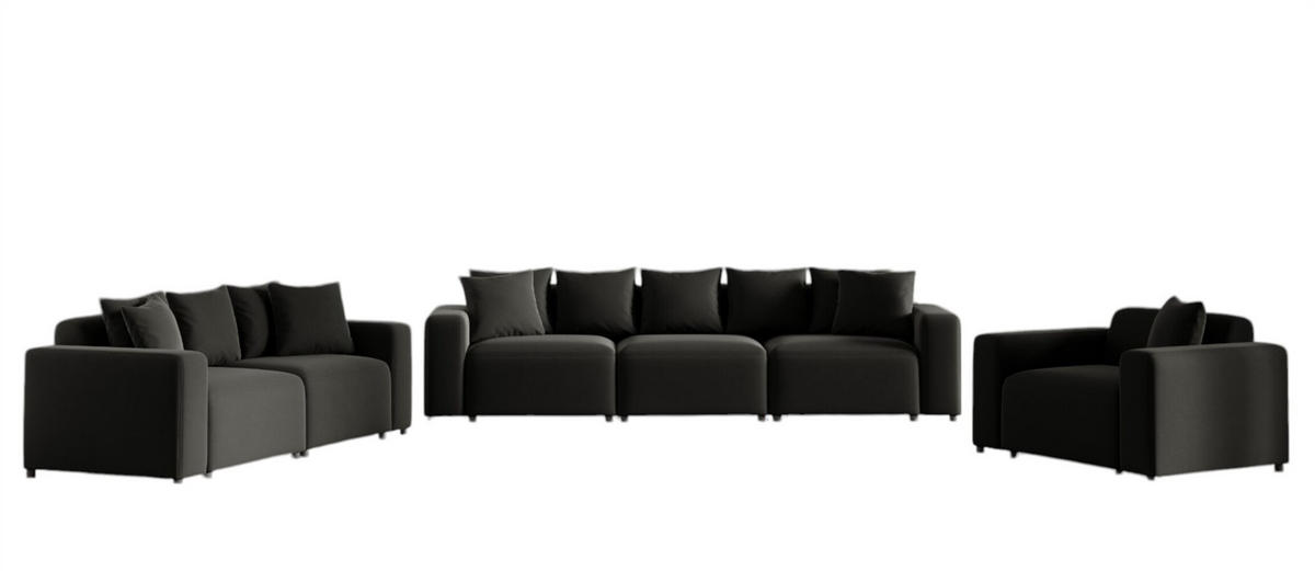 SOFASET Megan 3-2-1 In Salvador - Schwarz, Holzwerkstoff/Textil (327/75/98cm) - Fun Möbel