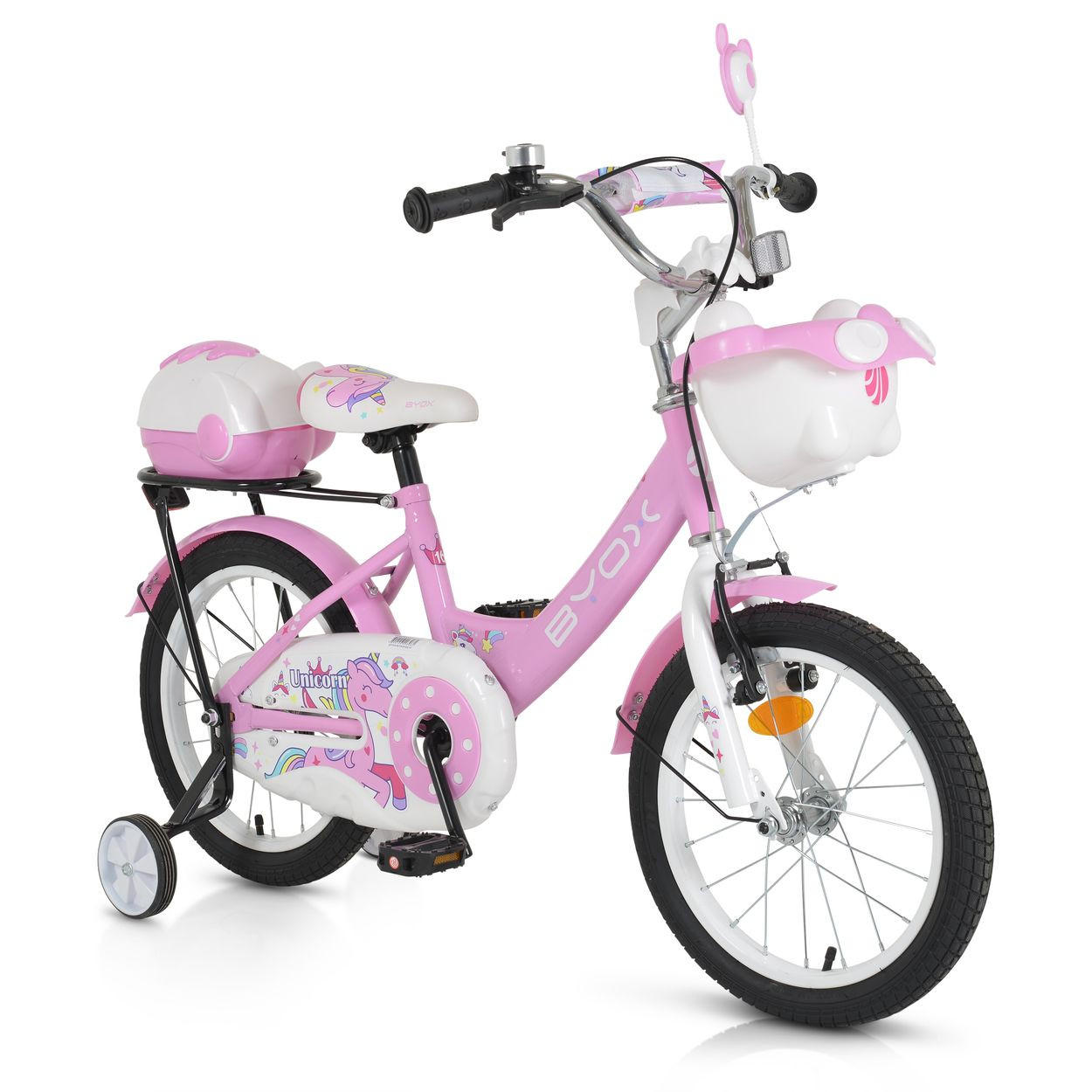 KINDERFAHRRAD 16 Zoll 1602 rosa Stützräder, höhenverstellbar, Klingel, Körbe - Rosa, Metall (79cm)