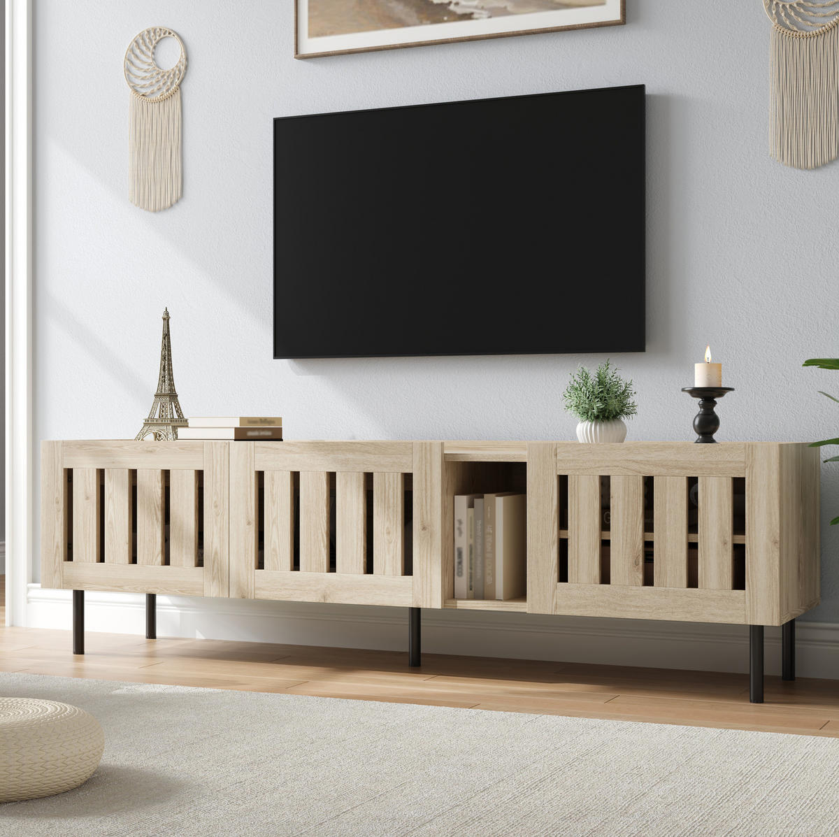 TV-LOWBOARD 160/40/47 cm mit 3 Türen und Kabeldurchlass in Natur - Hellbraun, Holzwerkstoff (160/47/40cm) - BEAOK