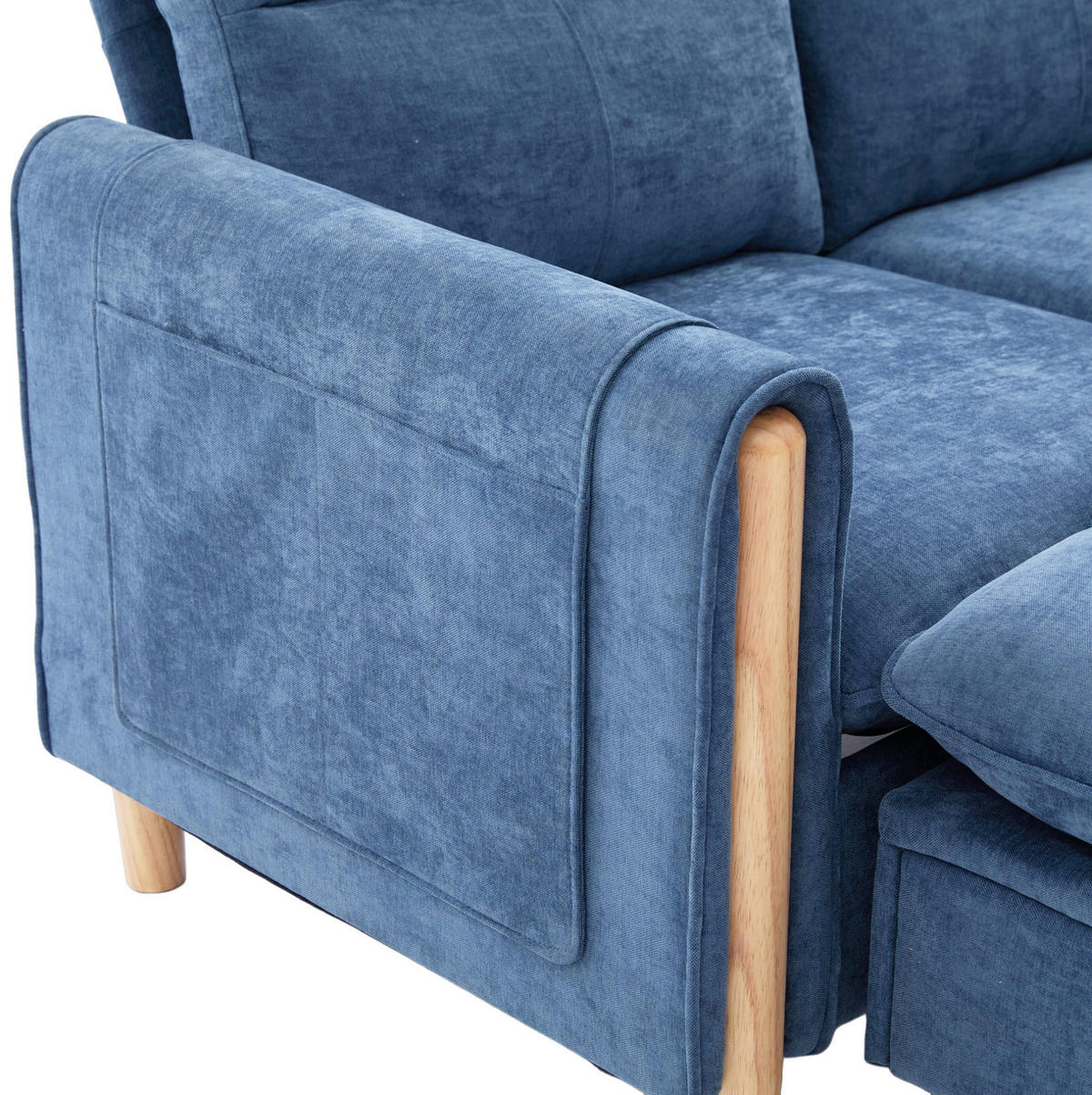 SOFA-SET U-Form mit Stauraum 261 cm Chenille Blau 4-Sitzer - Blau, Holz (77/86/261cm) - Meubliv