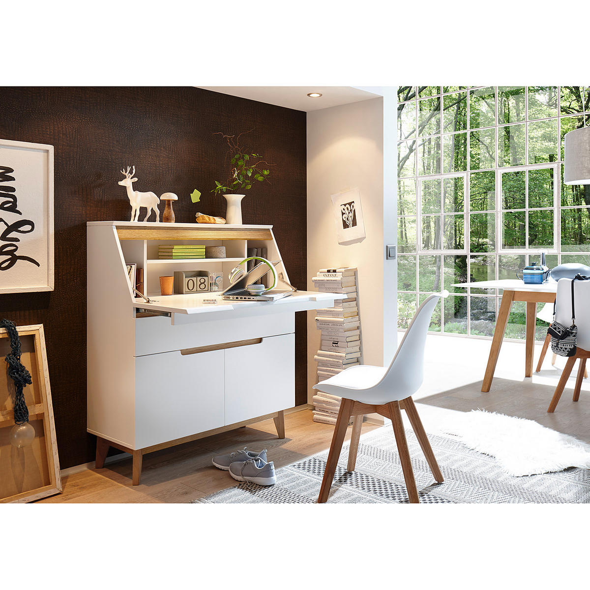 SEKRETÄR - Matt Weiß / Asteiche - Weiß, Holzwerkstoff (40/97/113cm) - home24