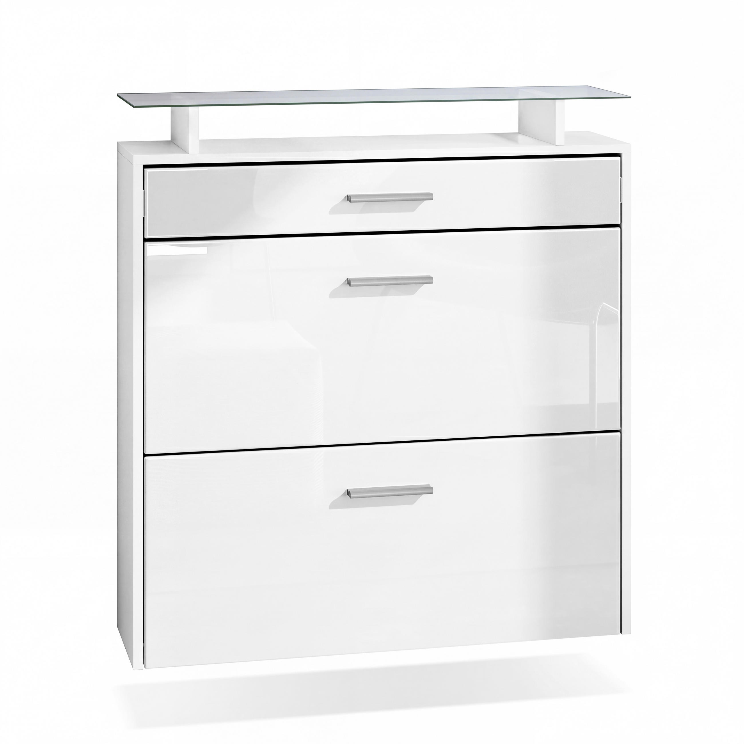 SCHUHSCHRANK Malea Front in Weiß Hochglanz - Weiß Hochglanz, Holzwerkstoff (89/96/23cm) - Vladon