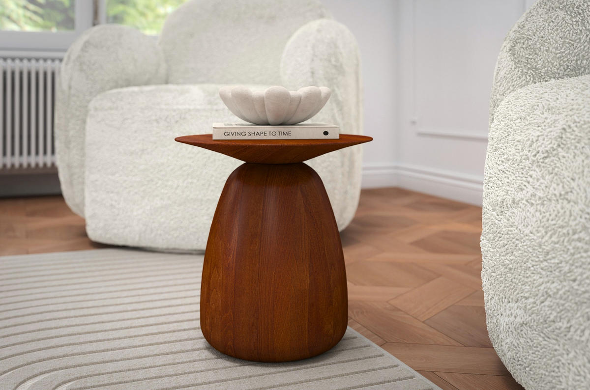 BEISTELLTISCH Baobab34, Ovaler Tischplatte, Buche - lackiert, Nussbaumfarbe - Walnussfarben, Holz (32.5/32.5/34cm) - Kayani