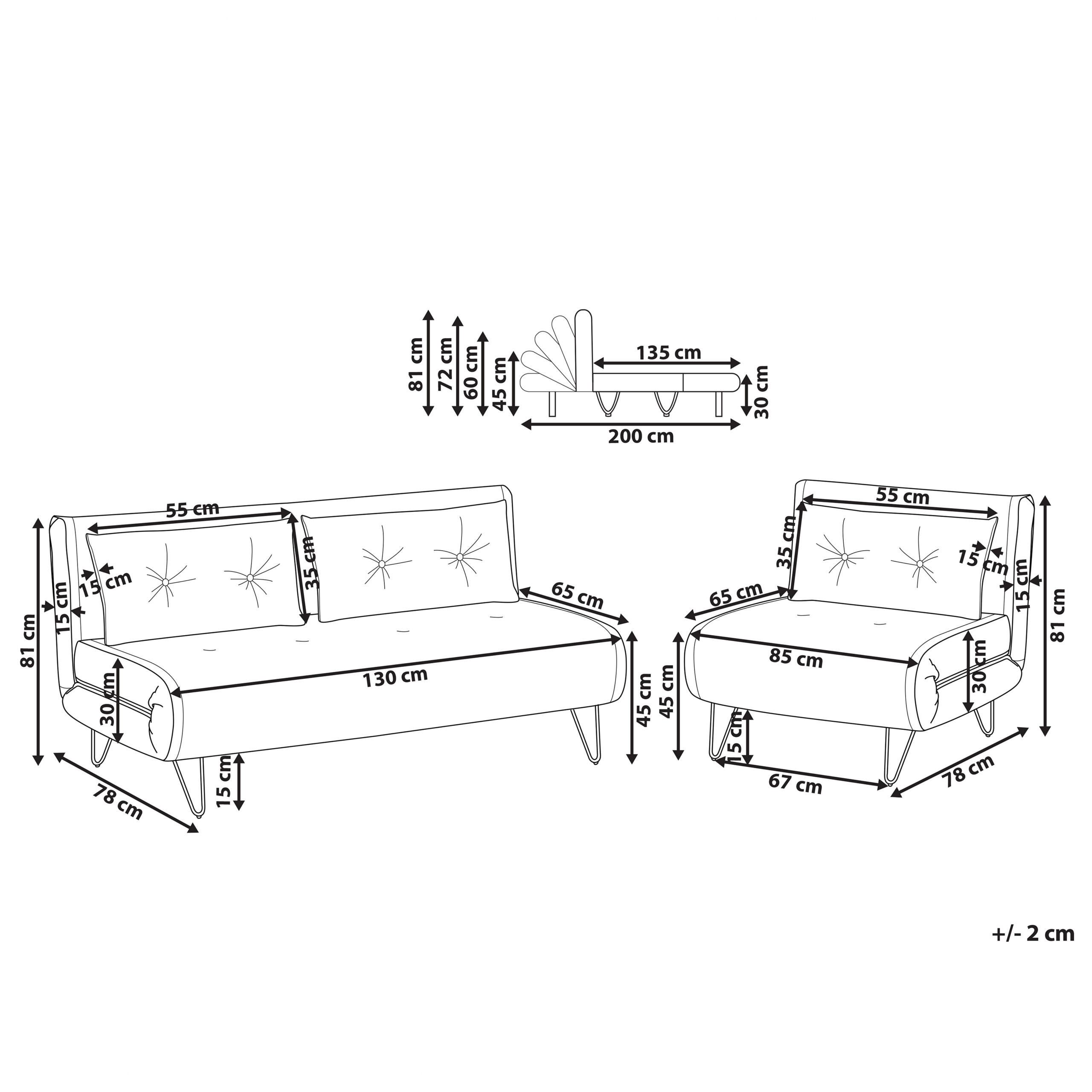 Thumbnail - Beliani 3-Sitzer-Sofa, Beige, Schwarz, Textil, 78x78x130 cm, Wohnzimmer, Sofas & Couches, Sitzgarnituren
