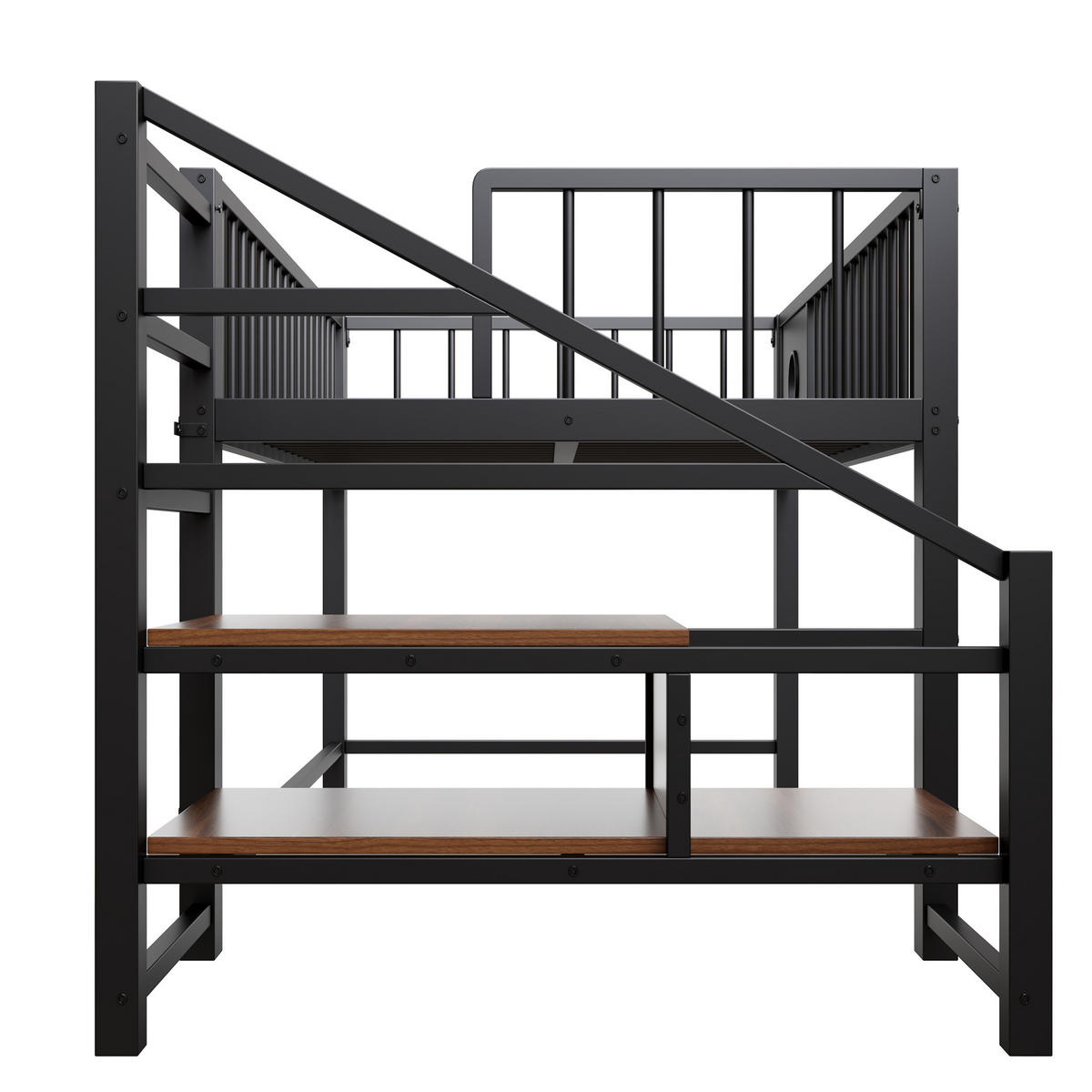 VISOKI krevet 90/200 cm s pohrambenim stubištem, stabilnim metalnim okvirom i prostorom za pohranu, Crna - crna, metal (90/200cm) - Redom