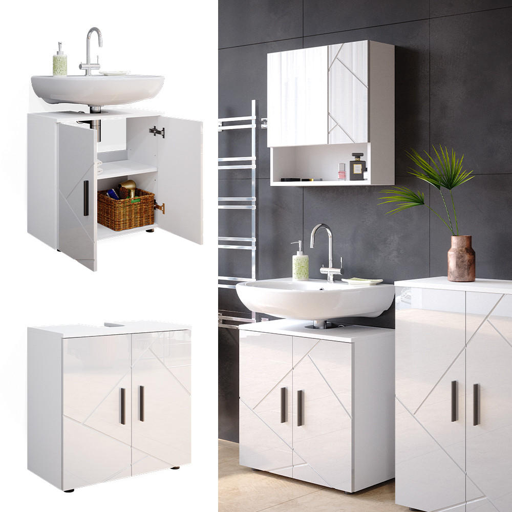 WASCHBECKENUNTERSCHRANK Irma Weiß Hochglanz 60 x 59 cm - Weiß Hochglanz/Weiß, Holzwerkstoff (60/59/30cm) - Vicco