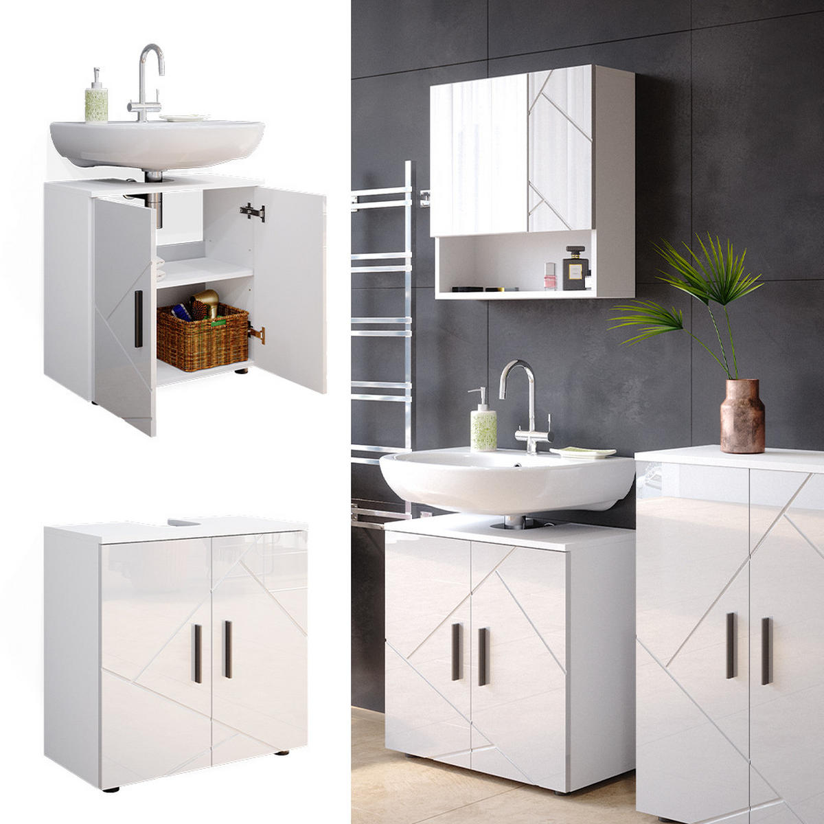 WASCHBECKENUNTERSCHRANK Irma Weiß Hochglanz 60 x 59 cm - Weiß Hochglanz, Holzwerkstoff (60/59/30cm) - Vicco