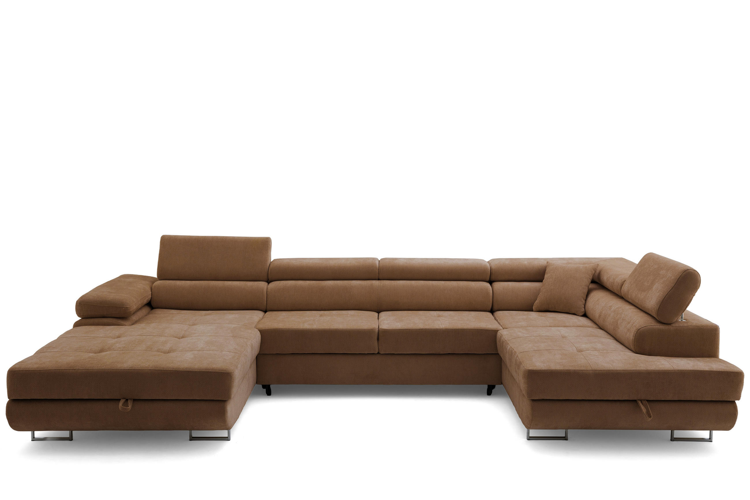 ECKSOFA U-Form WILD U Rechts mit Schlaffunktion 130x260 Chenille Braun - Silberfarben/Braun, Holz/Textil (350/90/203cm) - Muffo