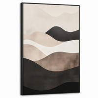 LEINWAND Bilder mit Rahmen - Abstrakt - Landschaft - Wellen - Cremefarben - 60x90 - Cappuccino, Textil (60/90cm) - MuchoWow