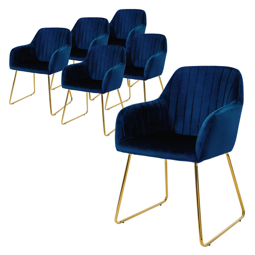 ML-DESIGN JÍDELNÍ ŽIDLE, sada 6 ks, modrý samet