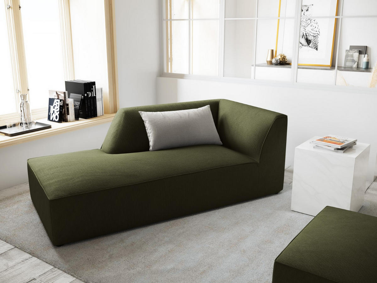 CHAISELONGUE links Ruby aus Cord grün - Grün, Textil (93/69/180cm) - Micadoni