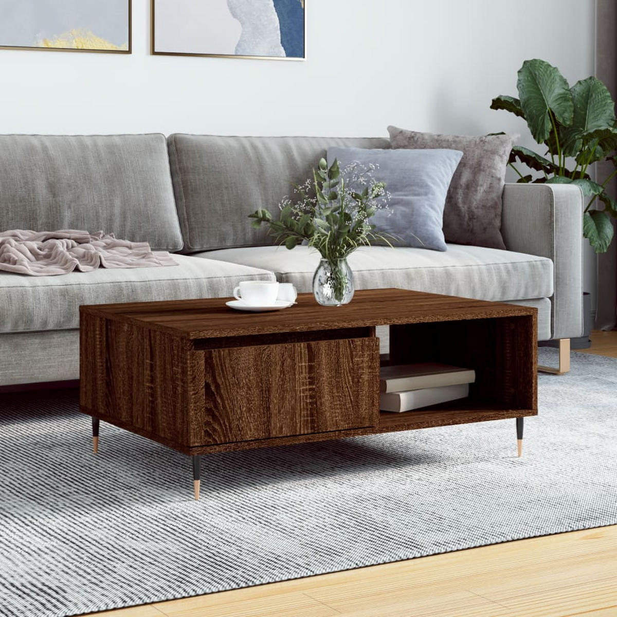COUCHTISCH Braun Eichen-Optik 90x60x35 cm Holzwerkstoff - Braun, Holzwerkstoff (90/60/35cm) - furnicato