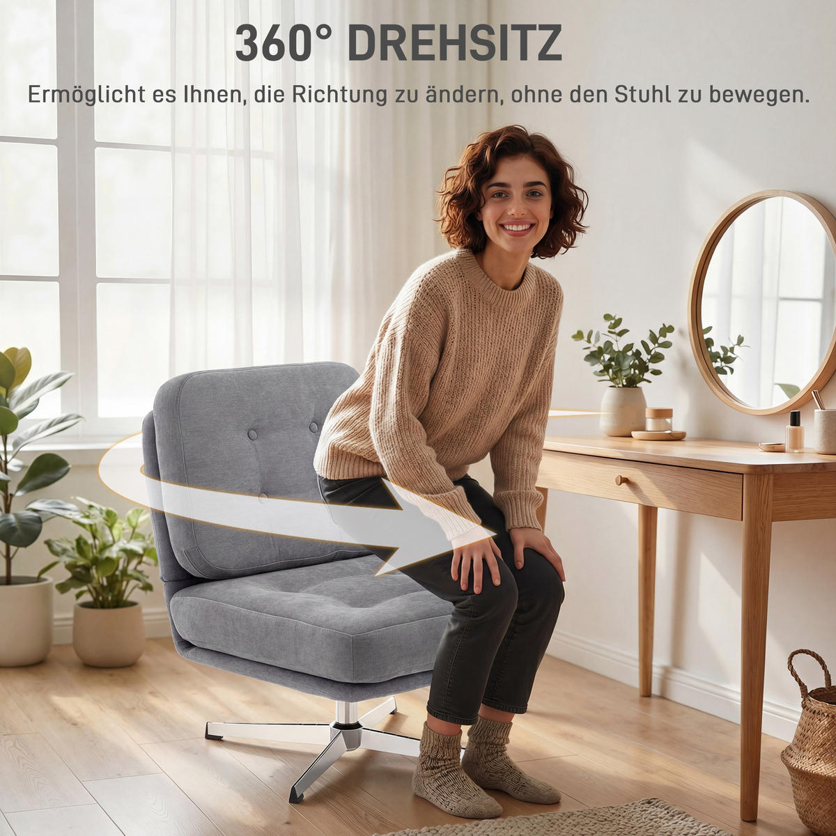 DREHSTUHL Hellgrau 1 Stück - Hellgrau, Naturmaterialien (70/84/87cm) - GiPP