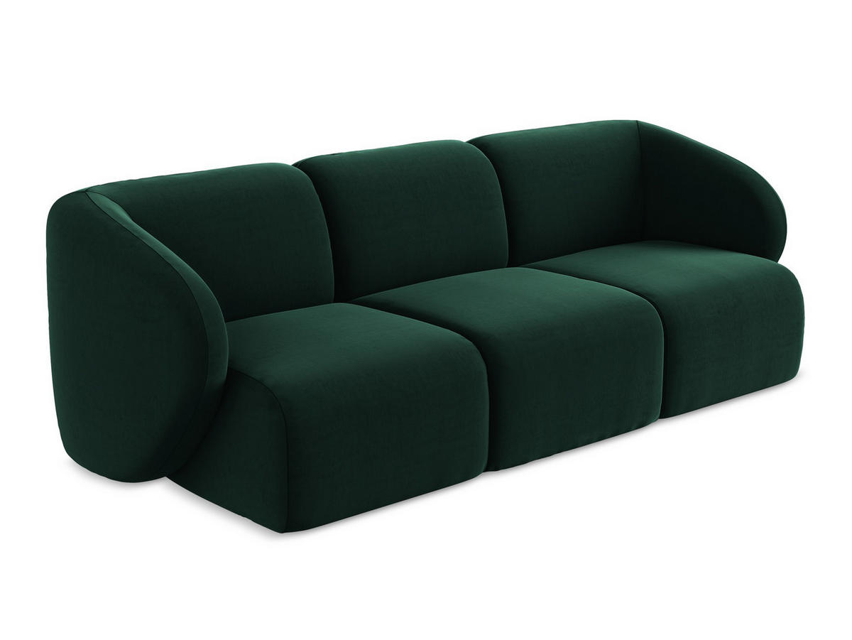 3-SITZER SOFA Samt Stoff Grün - Dunkelgrün/Schwarz, Holzwerkstoff/Kunststoff (244/75/94cm) - Makamii