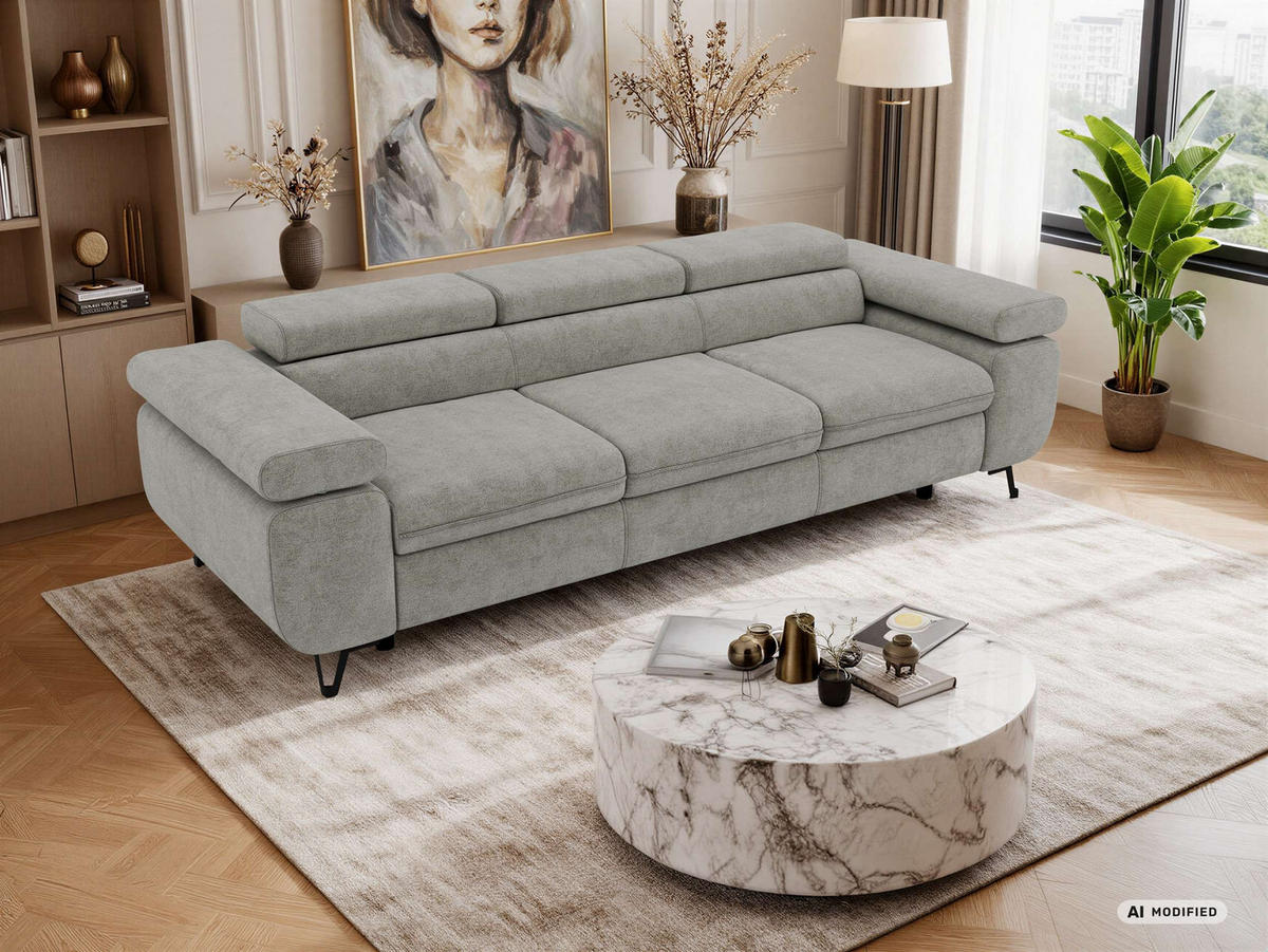 3-SITZER SOFA PETER - Grau Stukture - Schwarz/Graphitfarben, Textil/Metall (262/76/99cm) - MKS