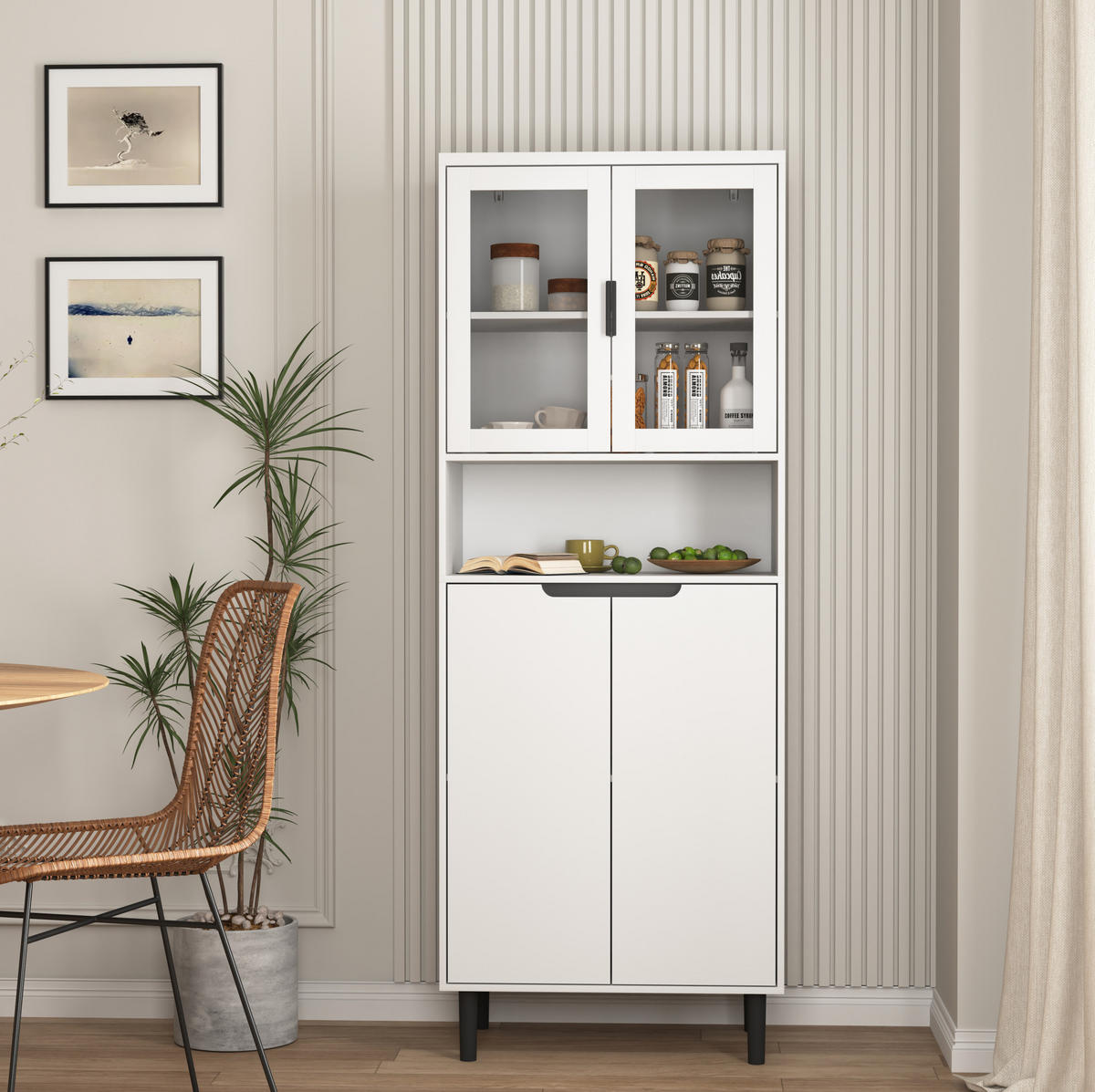 VITRINENSCHRANK aus MDF 60x35x160 cm Weiß mit Glastüren, verstellbarem Einlegeboden und Kippsicherung - Weiß, Holzwerkstoff (60/160/35cm) - Modfu