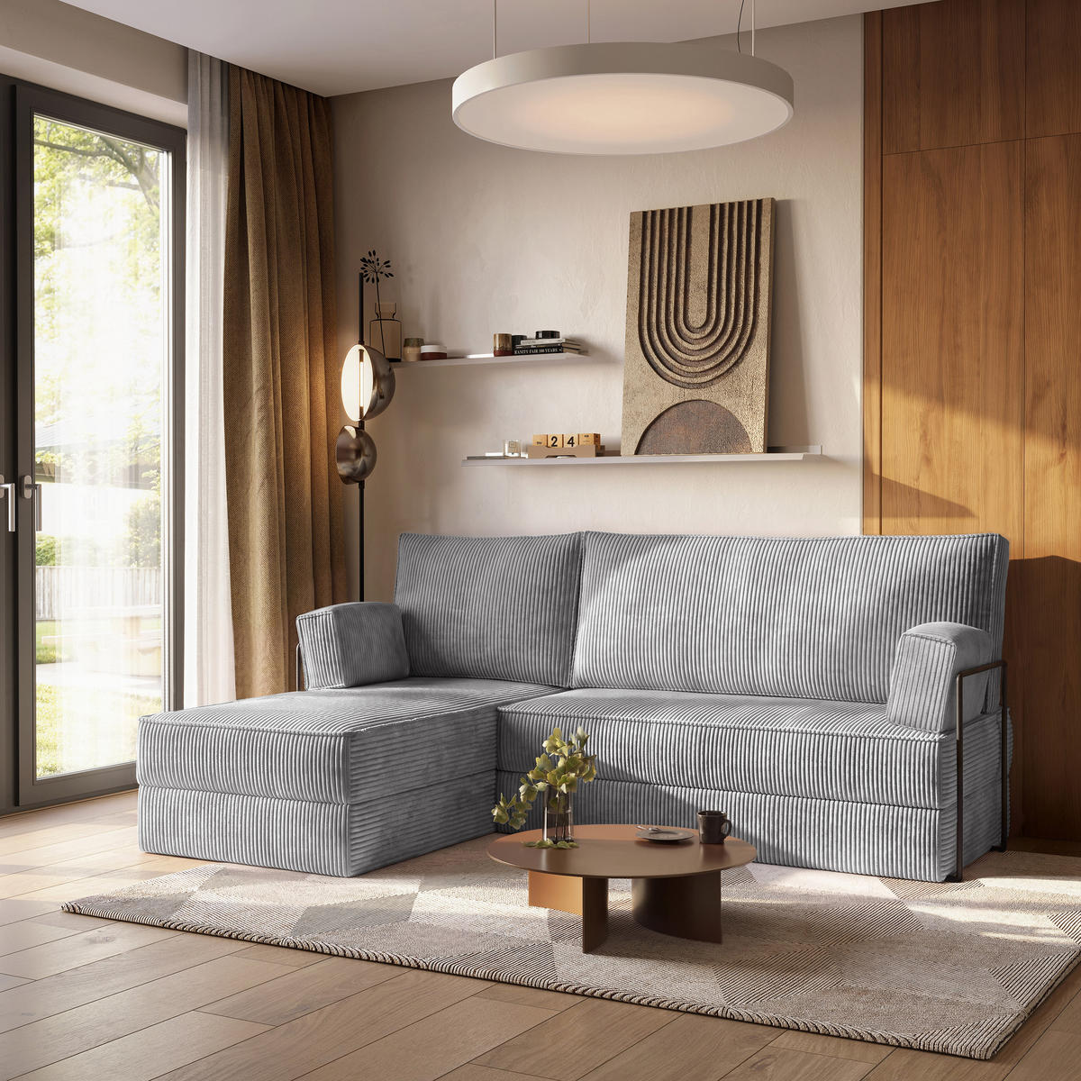 ROHOVÁ SEDAČKA NOTIA modulární Boneless pohovka s funkcí spaní, světle šedá POSO 55 - světle šedá, textil (200/120cm) - MASSENO