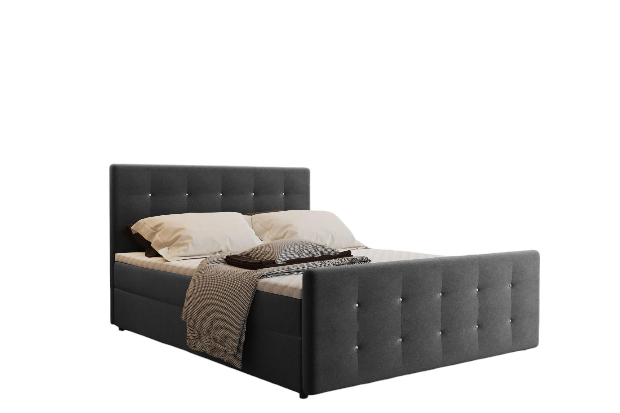 BOXBETT Mit Bettkasten Matratze Topper AMOR Graphit 200x200 cm H3-Bonell - Graphitfarben, Holz/Textil (200/200cm) - Kaiser Möbel