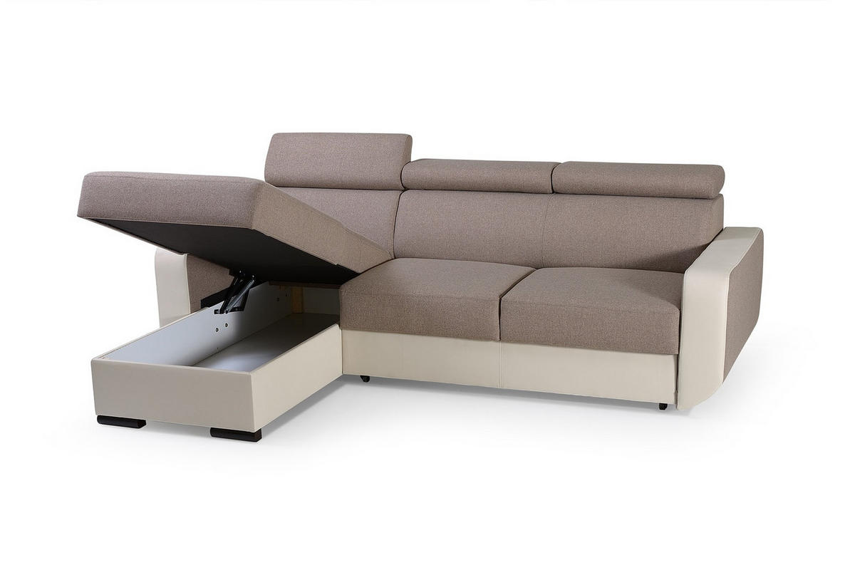 ECKSOFA PALAZZO Braun Geflochtener Stoff mit Schlaffunktion - Braun, Holz (236/165cm) - MASSENO