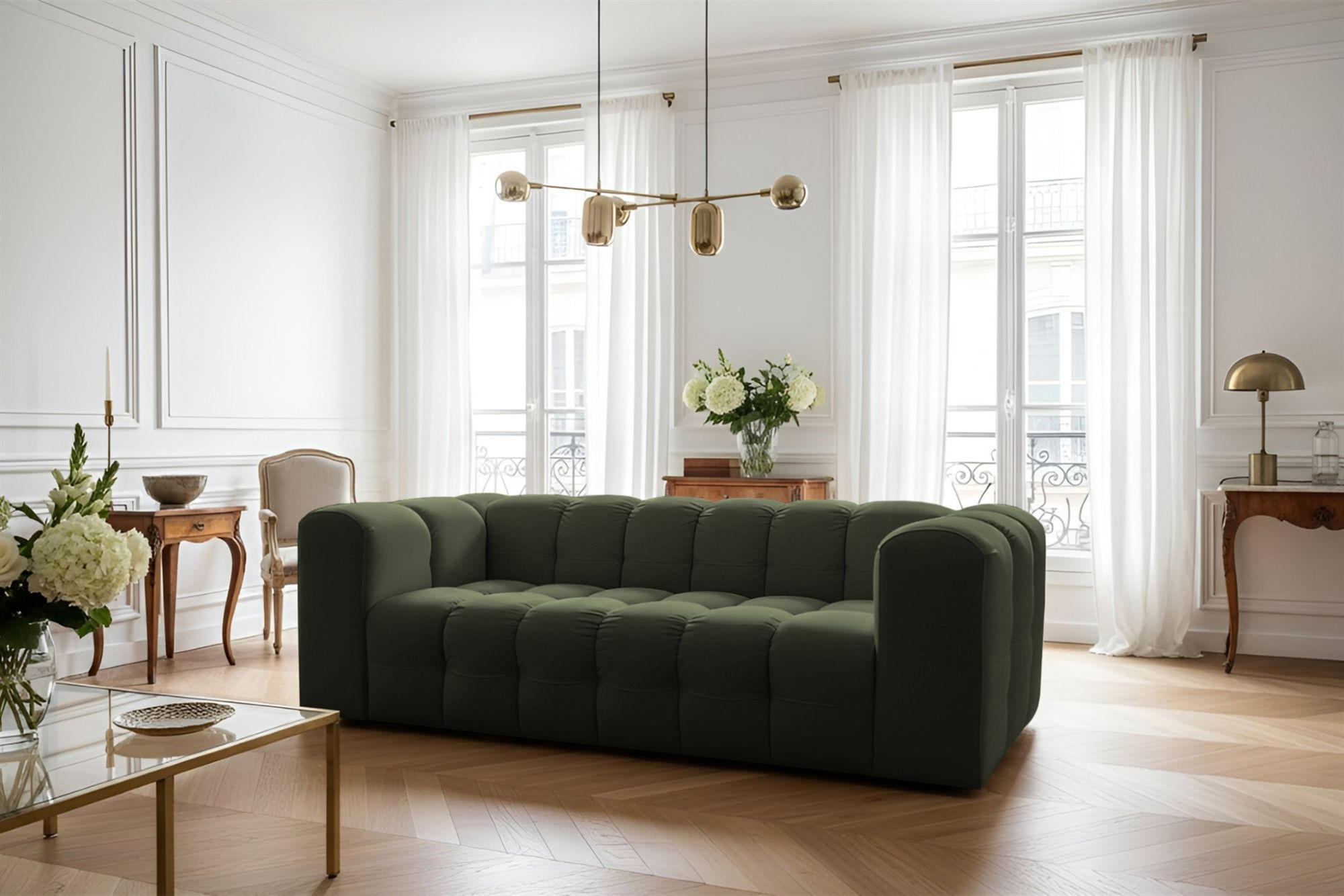 SOFA 3-sitzer Solvie In Tiffani - Grün, Holzwerkstoff/Textil (230/75/106cm) - Fun Möbel