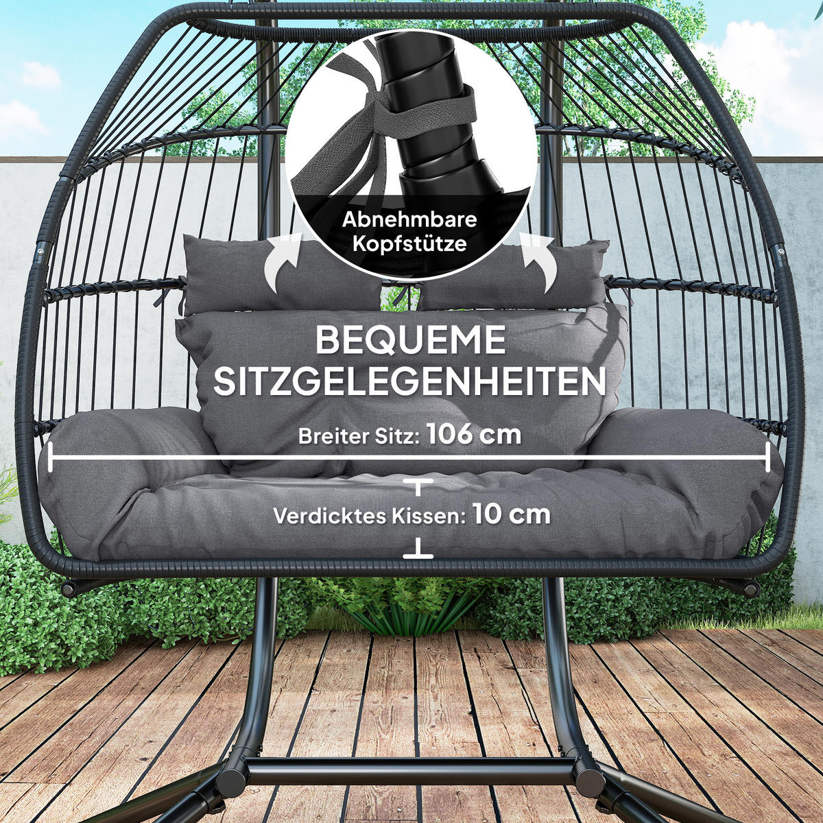 HÄNGESESSEL DE-06726 faltbar, bis 260 kg, mit Kissen Dunkelgrau - Dunkelgrau, Kunststoff/Metall (100/185/170cm) - ComfortXL