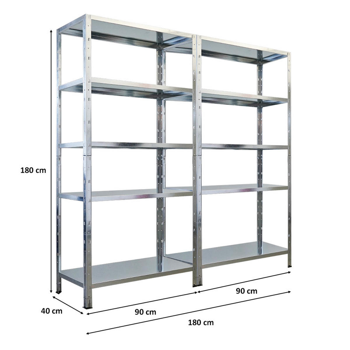 SCHWERLASTREGAL Ares 2er-Set 180x90x40cm Fachlast 125 kg Verzinkt - Silberfarben, Metall (180/180/40cm) - PROREGAL