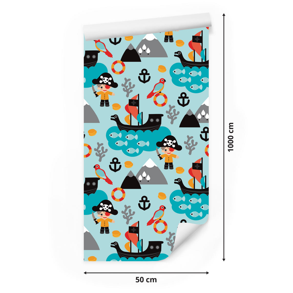 VLIESTAPETE Piraten, Schiffe und Meer – Türkis, Bunt – 50x1000 cm - Türkis/Multicolor, Papier (50/1000cm) - Muralo