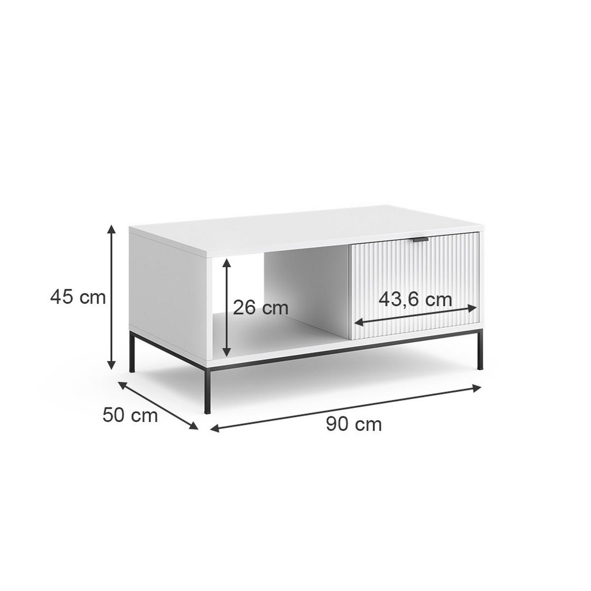 COUCHTISCH Eliza Weiß 90 x 50 cm mit einer Schublade - Weiß, Holzwerkstoff (50/90/45cm) - Vicco