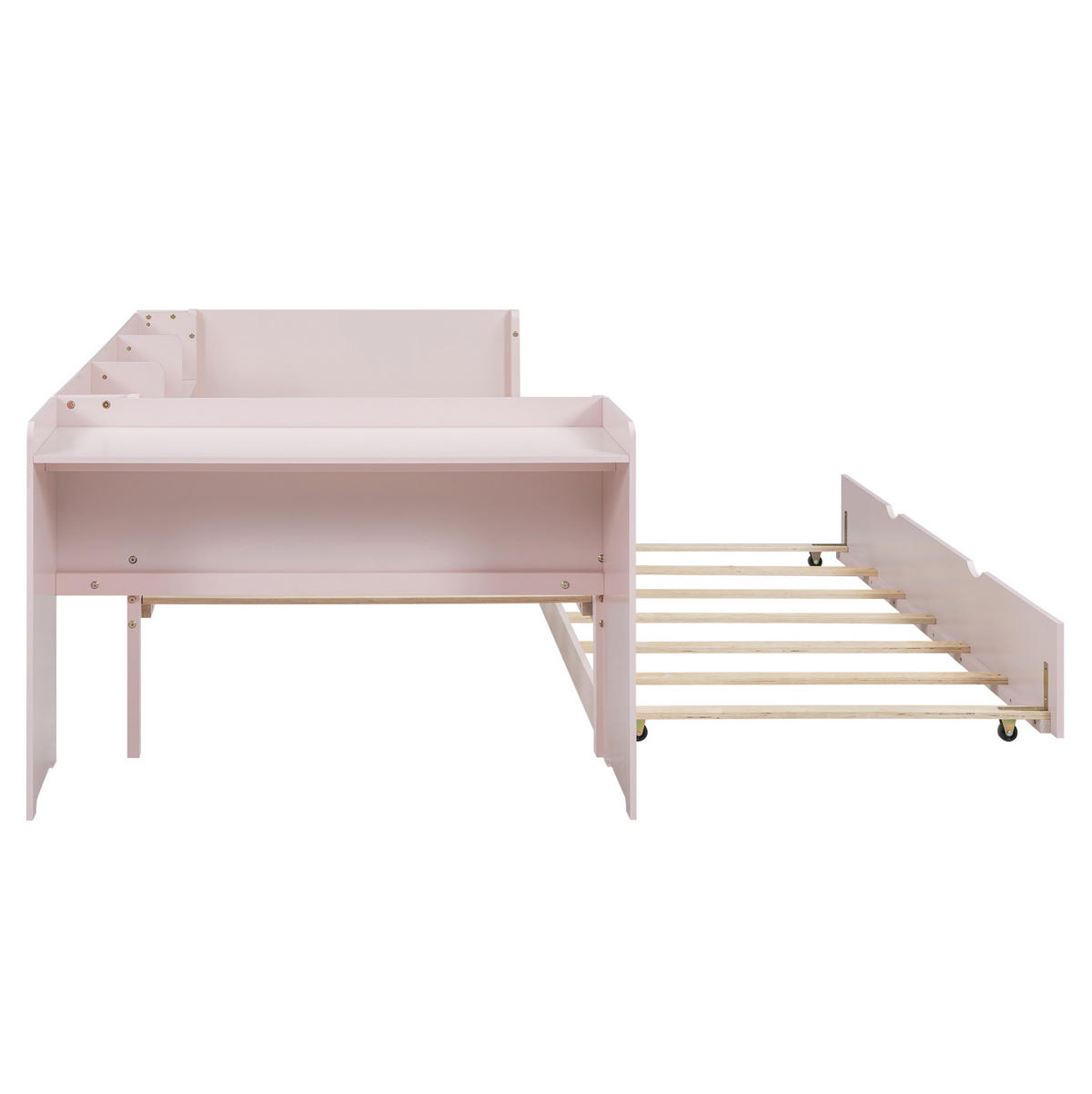 POLSTERBETT aus Kiefernholz 90x200 cm in Rosa mit Rollbett & Schreibtisch - Rosa, Holz (90/200cm) - Modfu