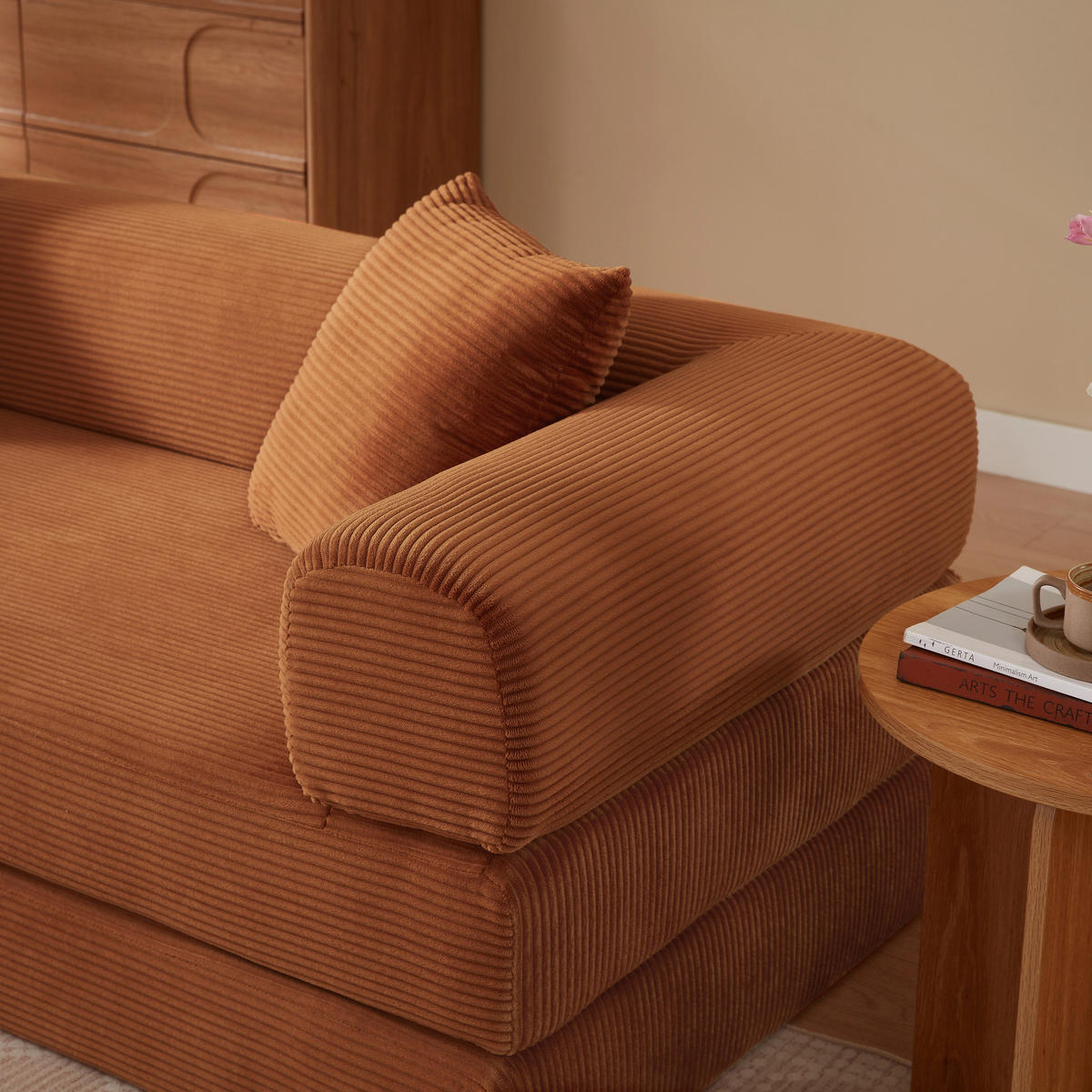 SCHLAFSOFA aus Cord in Terracotta 2-in-1 Funktion & zum Gästebett klappbar - Dunkelorange, Textil (89/59/195cm) - Urban Meuble