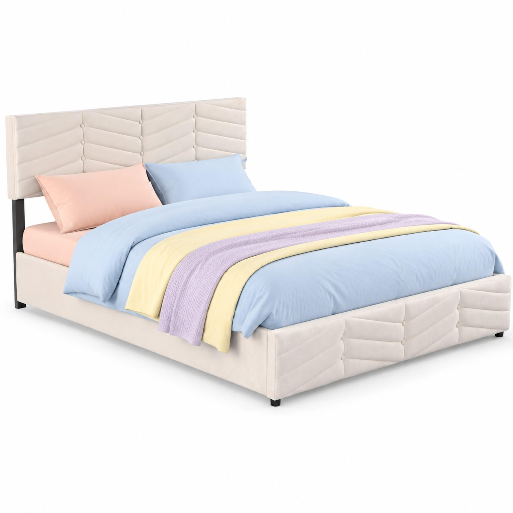 POLSTERBETT 180/200 mit hydraulischem Stauraum und verstellbarem Kopfteil in Beige - Beige, Holzwerkstoff/Textil (180/200cm) - EVRYAE