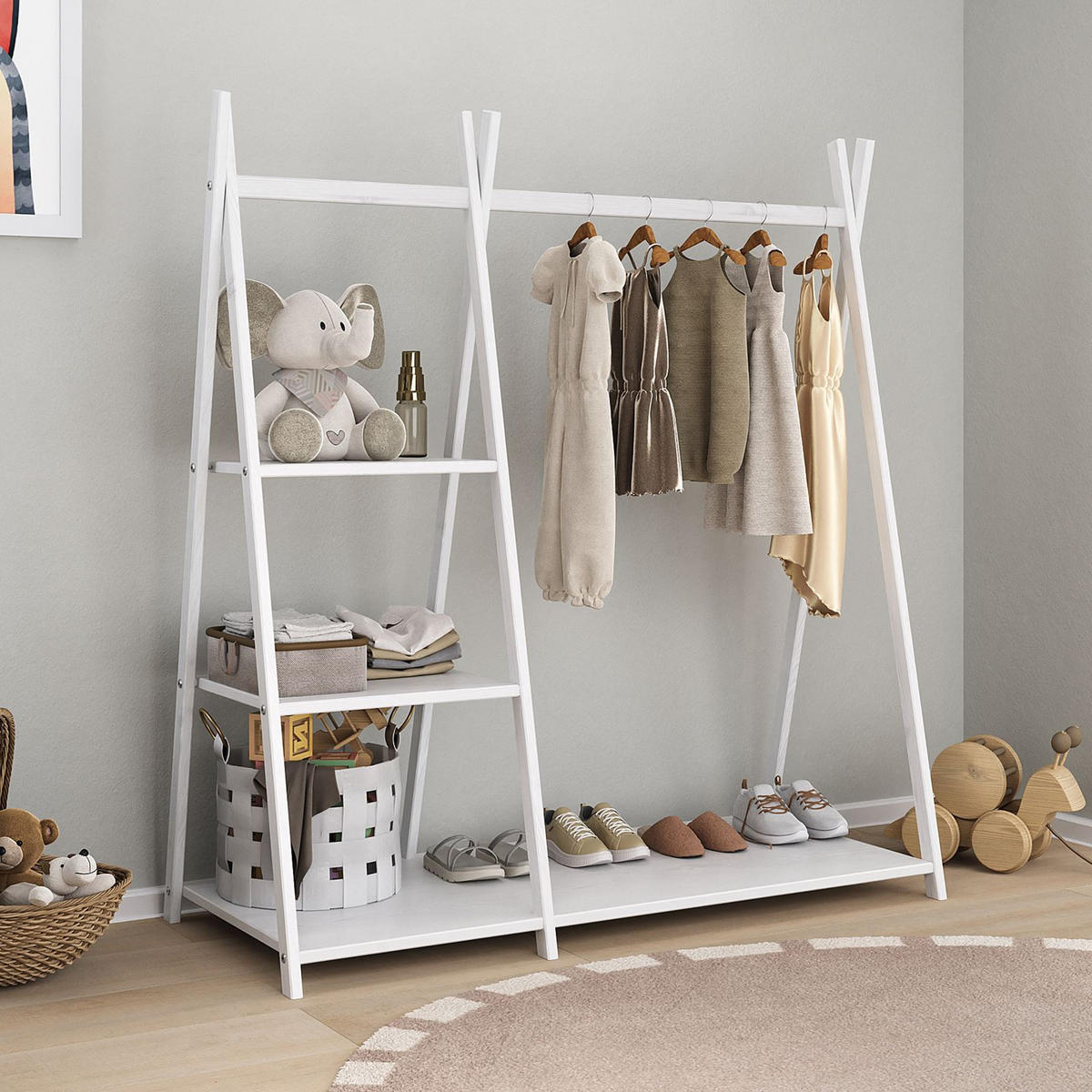 KINDERGARDEROBE LOTTE weiß - Weiß, Holz (108/115/47cm) - IDIMEX