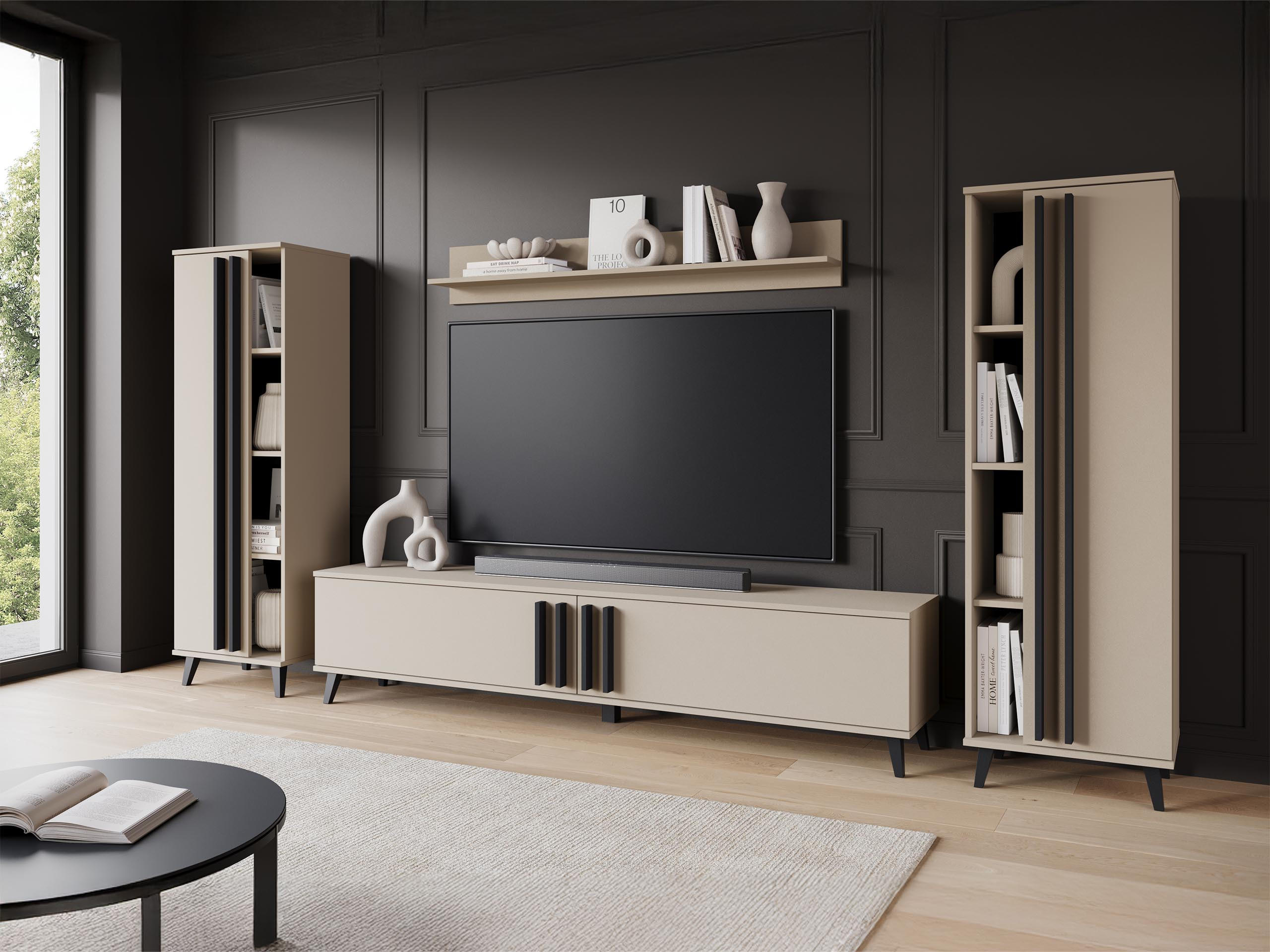 WOHNWAND Helsinki I - Beige/Schwarz, Holzwerkstoff/Kunststoff (180/70/33cm) - MIRJAN24