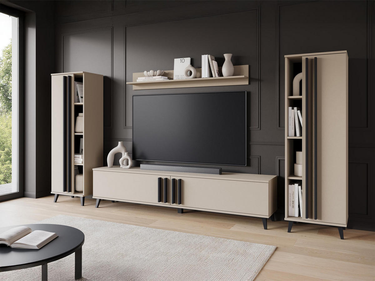 WOHNWAND Helsinki I - Beige/Schwarz, Holzwerkstoff/Kunststoff (180/70/33cm) - MIRJAN24